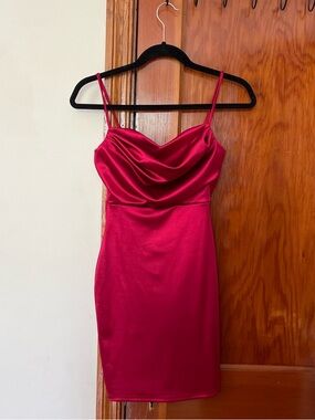 Windsor Satin Cowl Neck Mini Dress in Deep Red